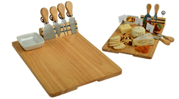 Hardwood Cheese/Charcuterie Board with Knife set, Ceramic Bowl and Markers